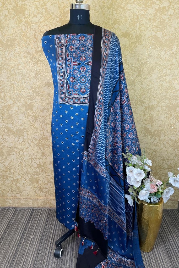 Ajrakh Modal Silk Top and Dupatta Set 5048