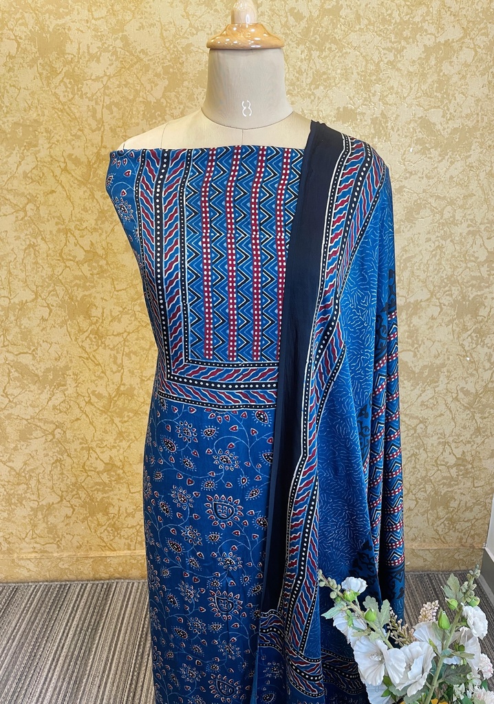 Ajrakh Modal Silk Top and Dupatta Set 5048