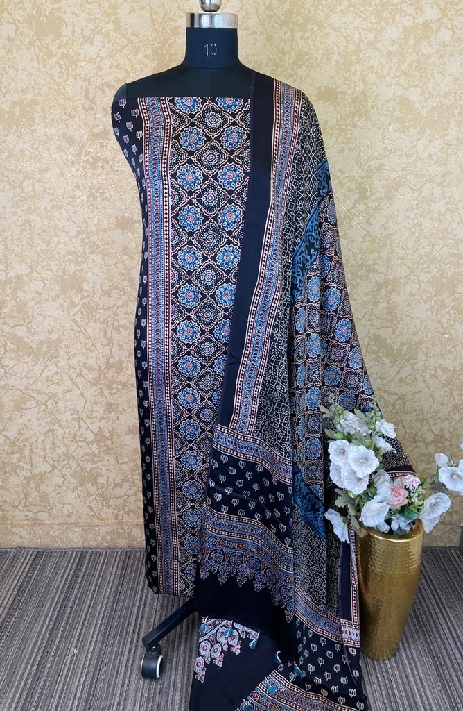 Ajrakh Modal Silk Top and Dupatta Set 5048