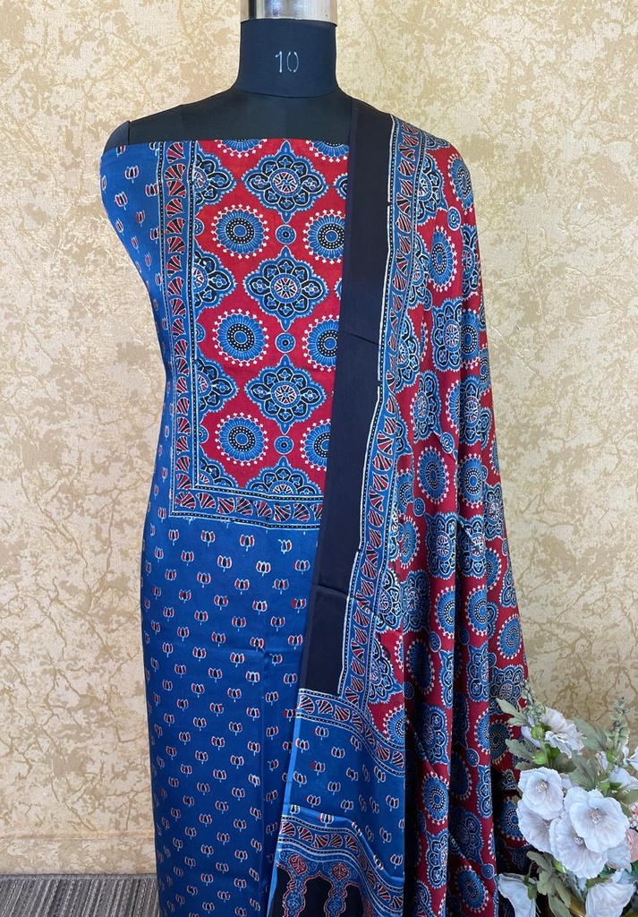 Ajrakh Modal Silk Top and Dupatta Set 5048