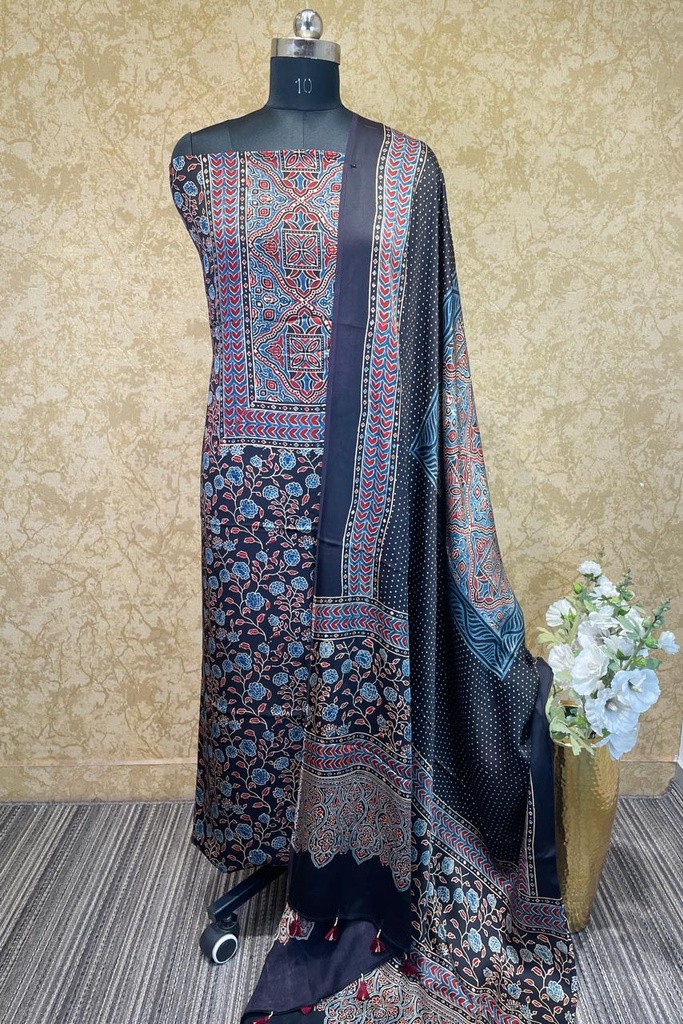 Ajrakh Modal Silk Top and Dupatta Set 5048