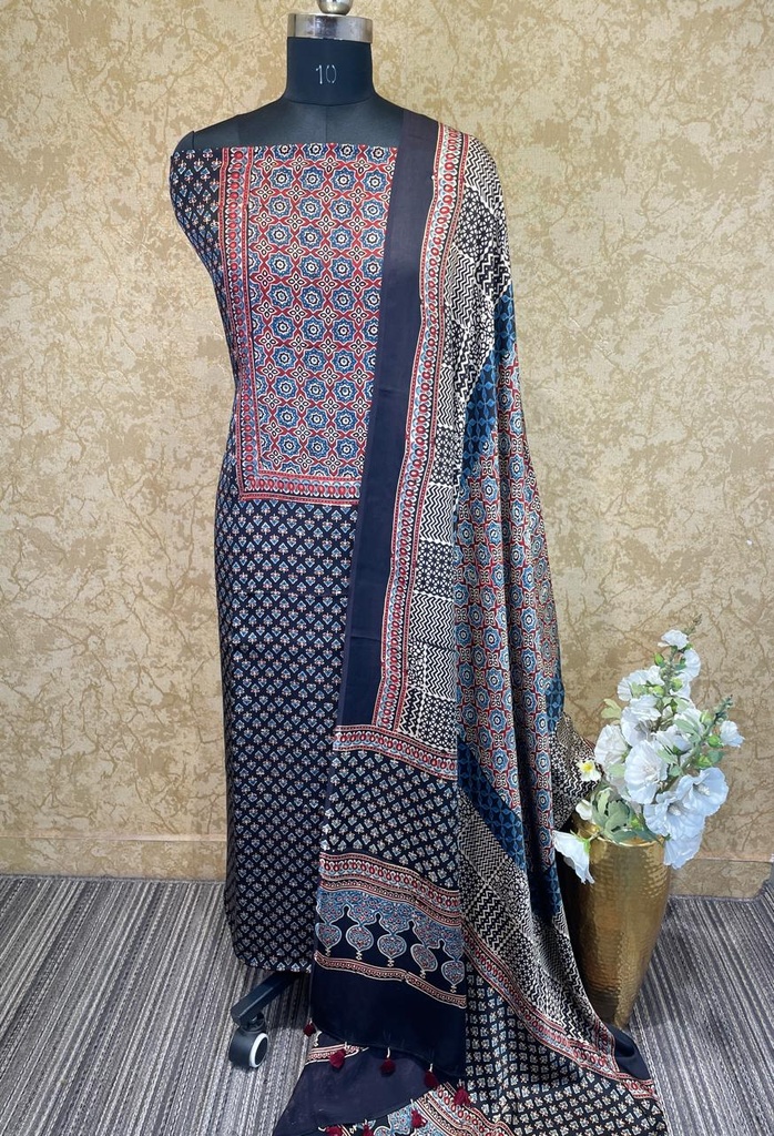 Ajrakh Modal Silk Top and Dupatta Set 5048