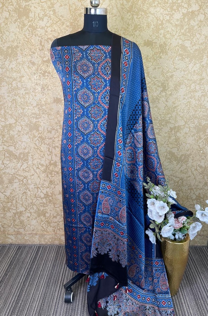 Ajrakh Modal Silk Top and Dupatta Set 5048