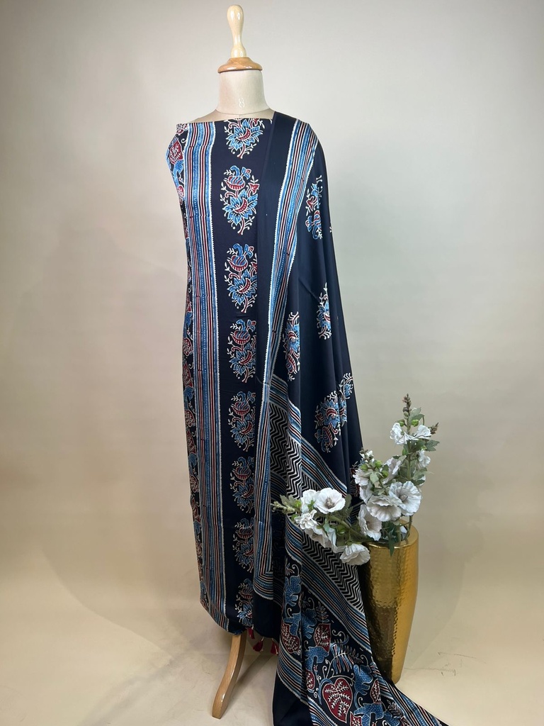 Ajrakh Modal Silk Top and Dupatta Set 5048
