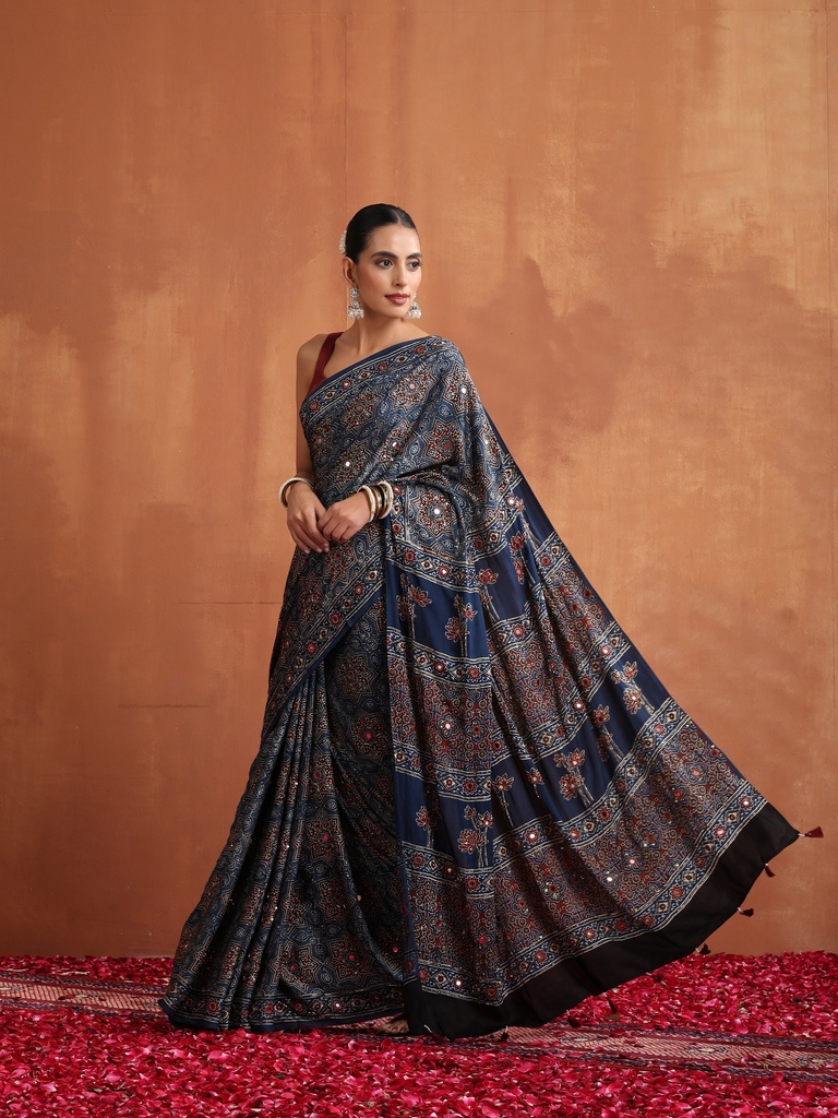 Designer Ajrakh Modal Saree 5036