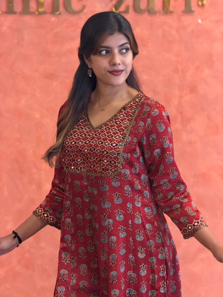 Ajrakh Handwork Anarkali Kurti 5028
