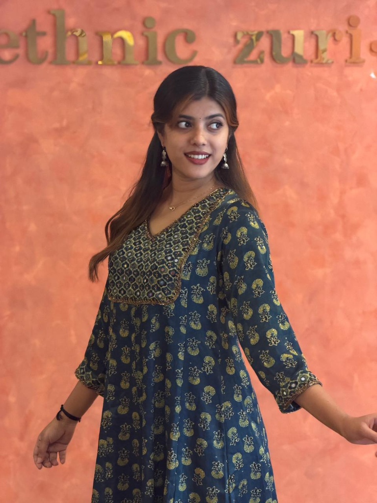 Ajrakh Handwork Anarkali Kurti 5028