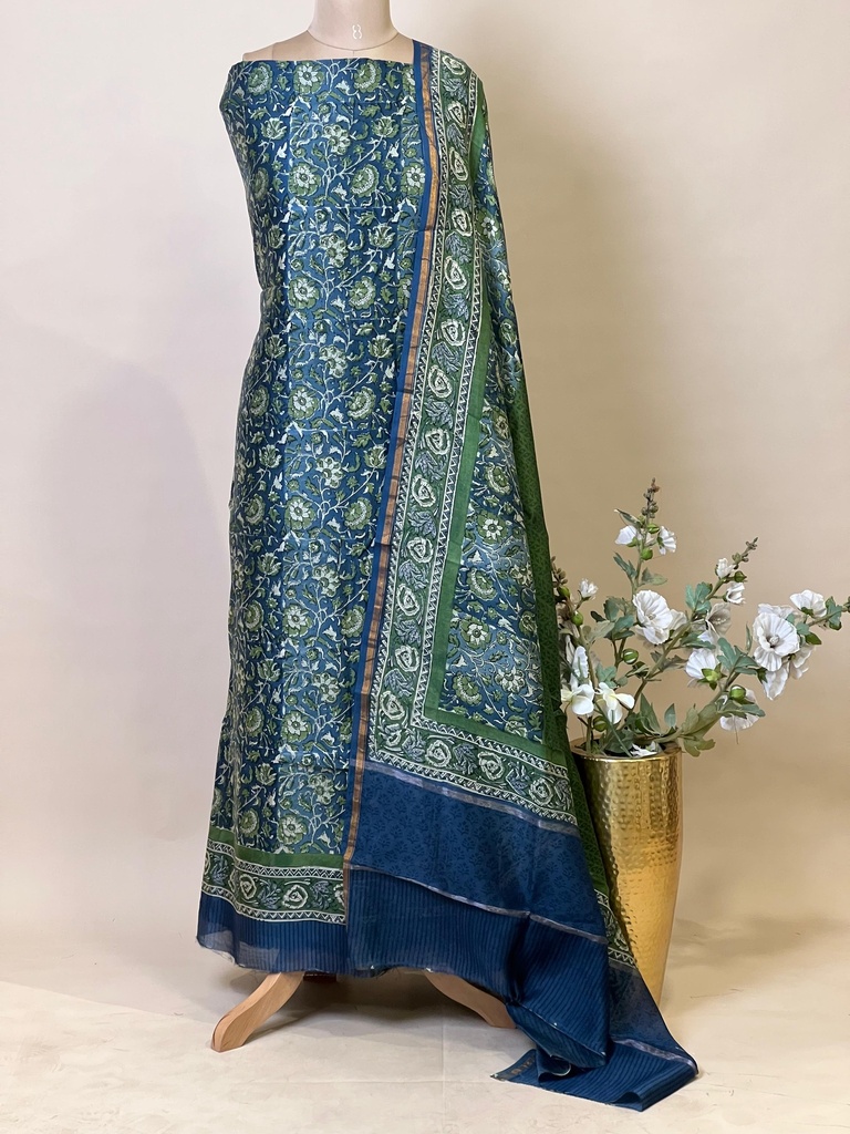 Maheshwari Silk Suits 5025 Green Blue