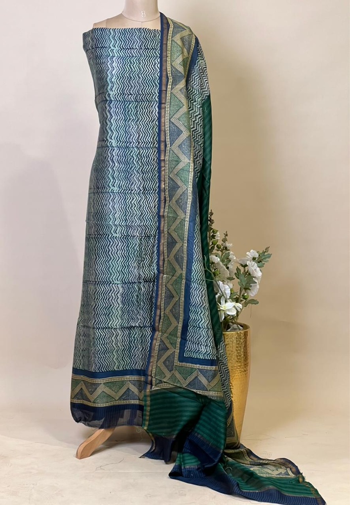 Maheshwari Silk Suits 5025 Blue Zigzag