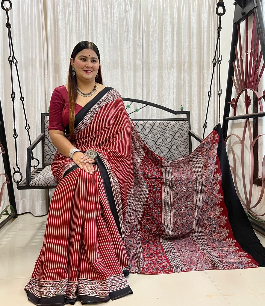Ajrakh Modal Silk Sarees 4243