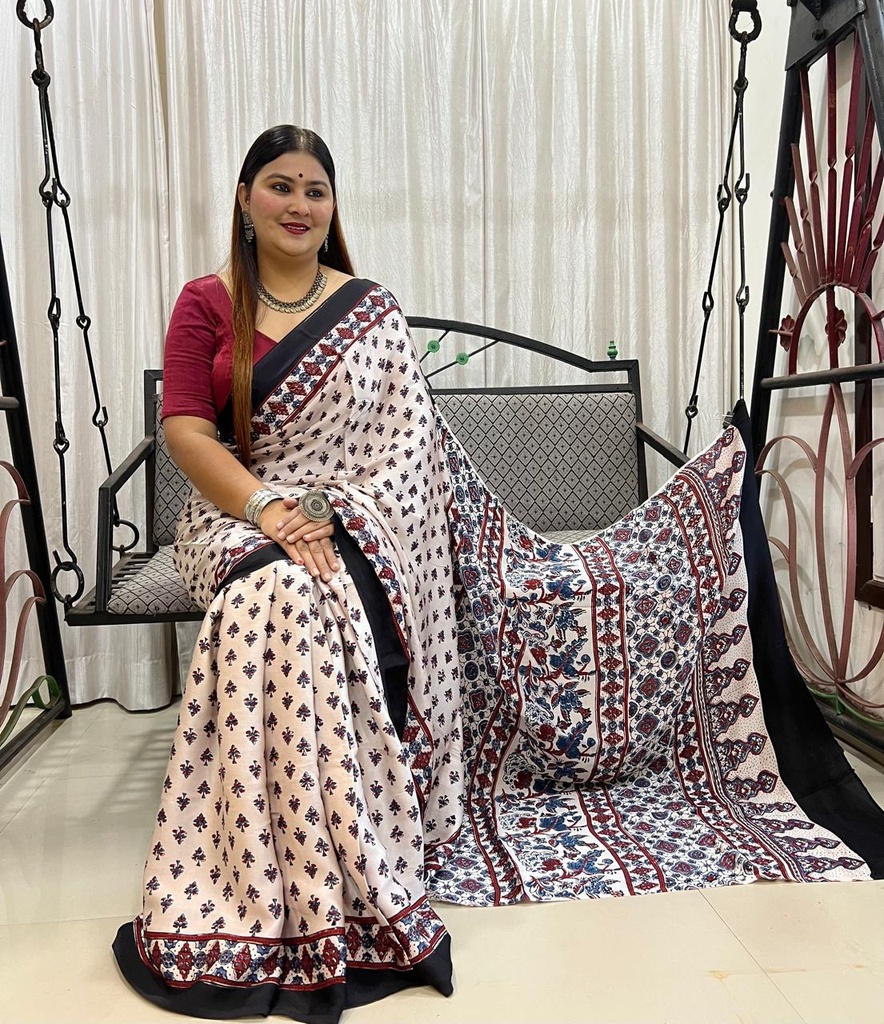 Ajrakh Modal Silk Sarees 4243