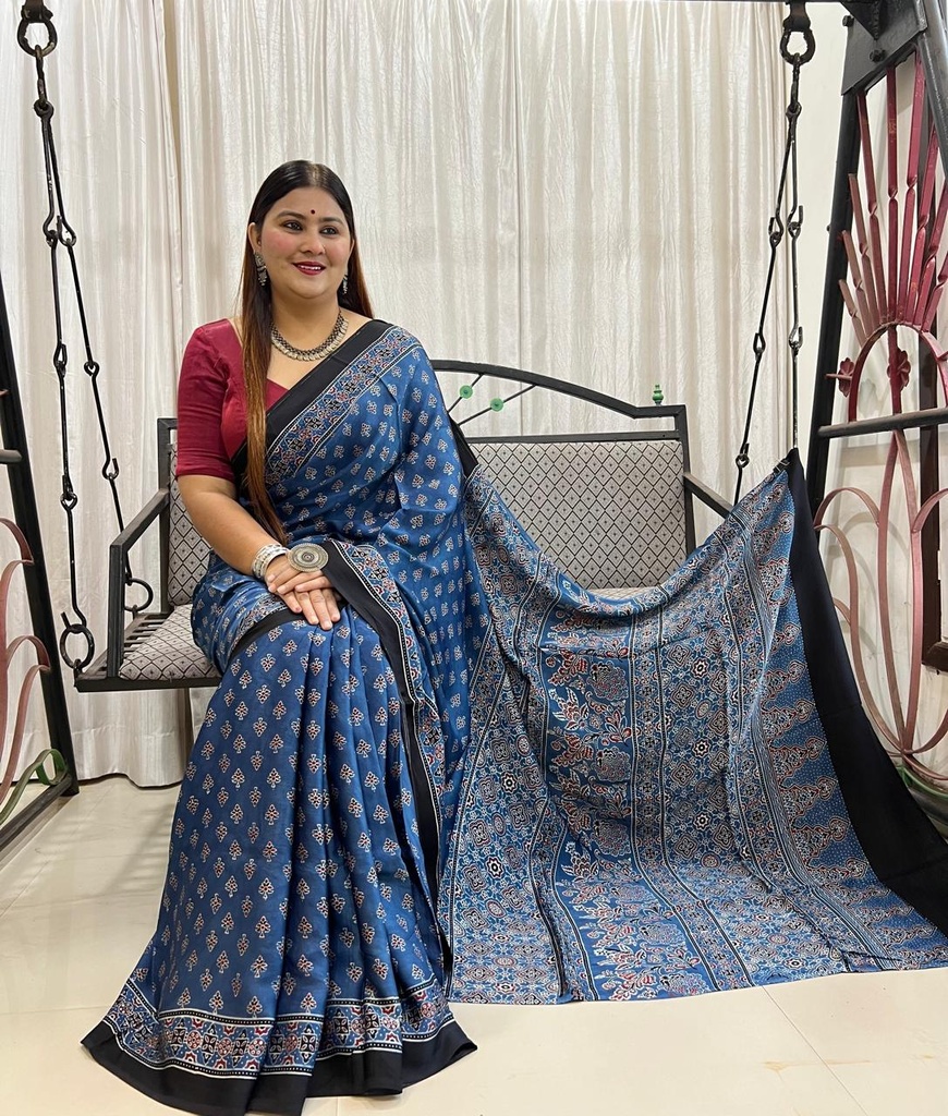 Ajrakh Modal Silk Sarees 4243
