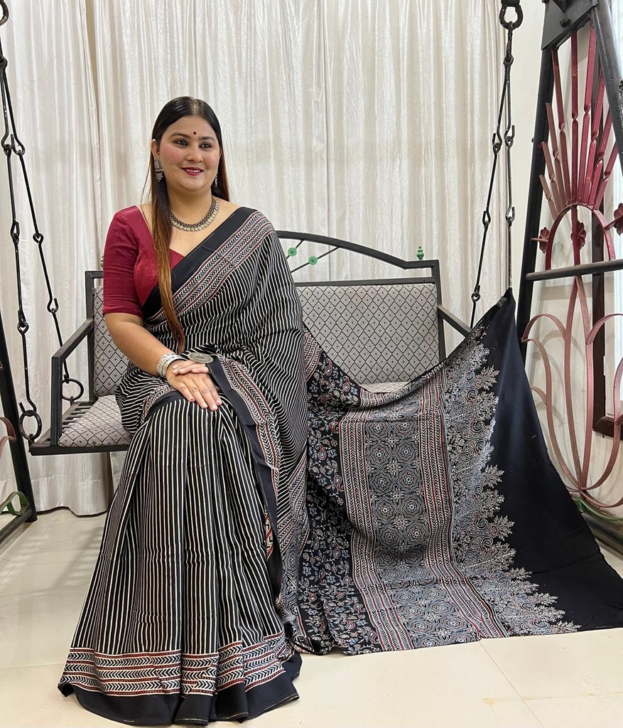 Ajrakh Modal Silk Sarees 4243