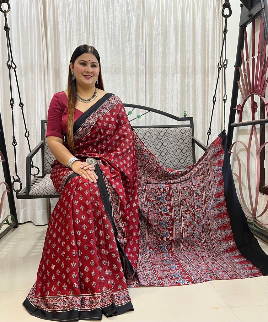 Ajrakh Modal Silk Sarees 4243