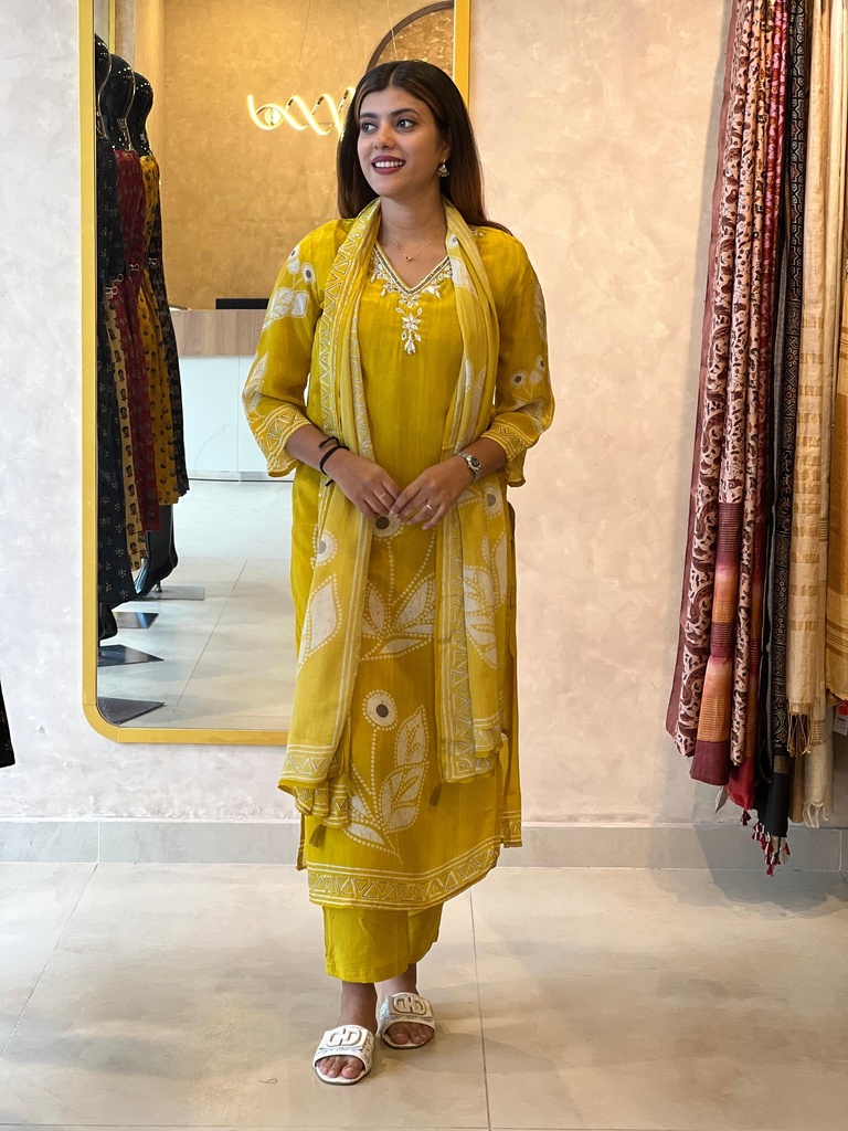 Crepe Silk Kurti Sets 5056 Yellow