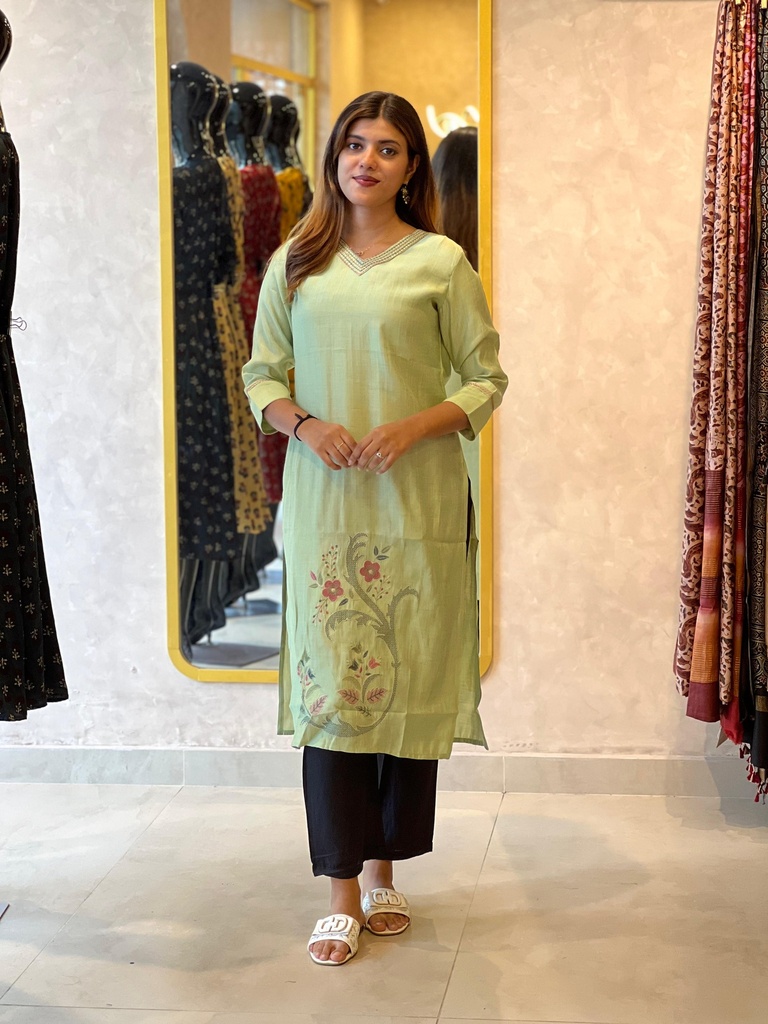 Linen Cotton Kurti 5047 Green