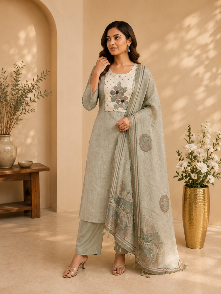 Linen Kurti Sets 5046
