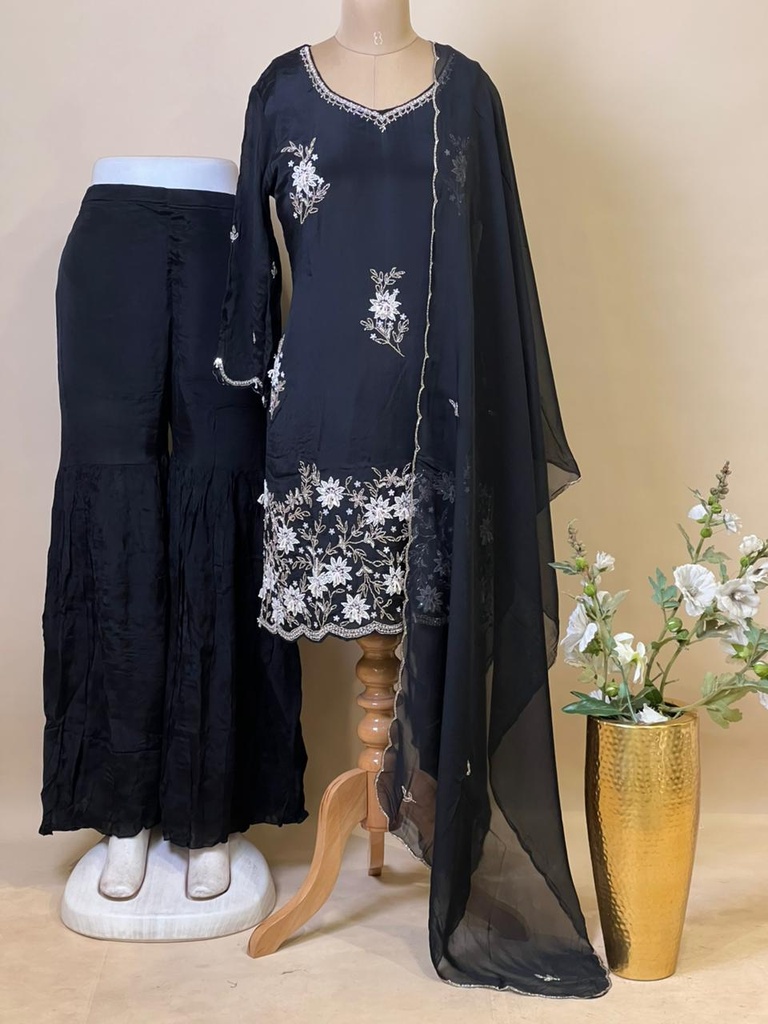 Designer Organza Kurti Sets 5046 Black