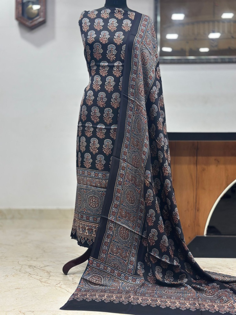 Ajrakh Modal Top and Dupatta Sets 5012 Black Flower