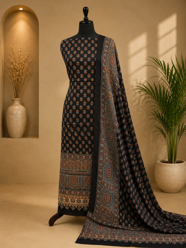 Ajrakh Modal Top and Dupatta Sets 5012