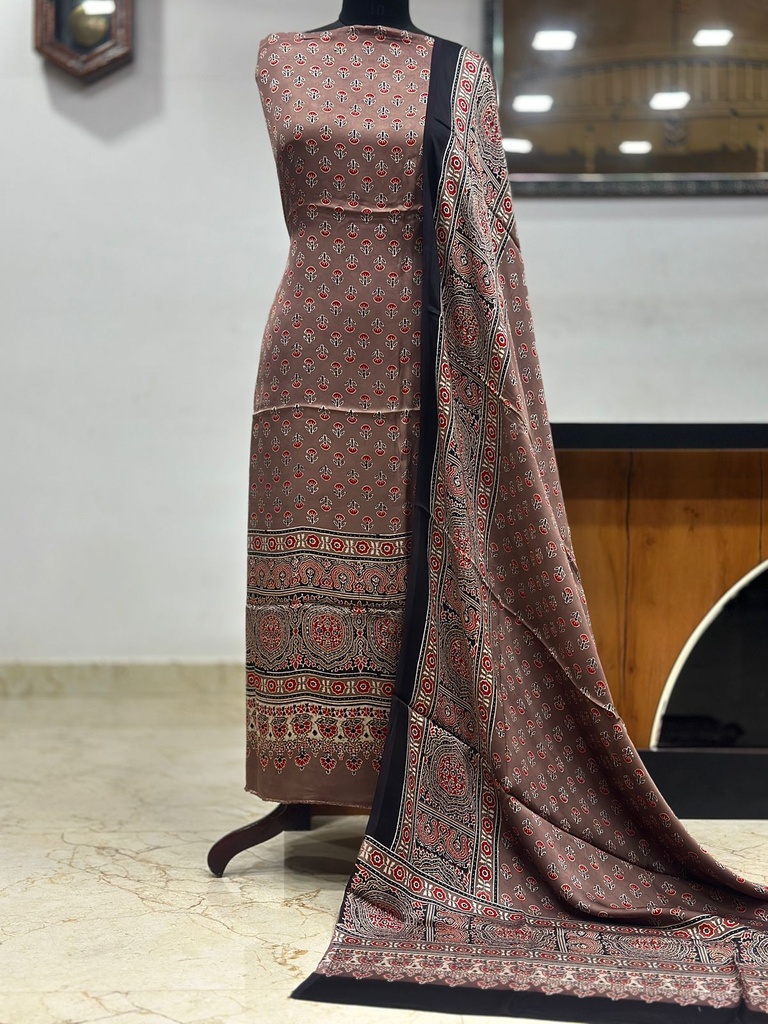 Ajrakh Modal Top and Dupatta Sets 5012 Brown flower