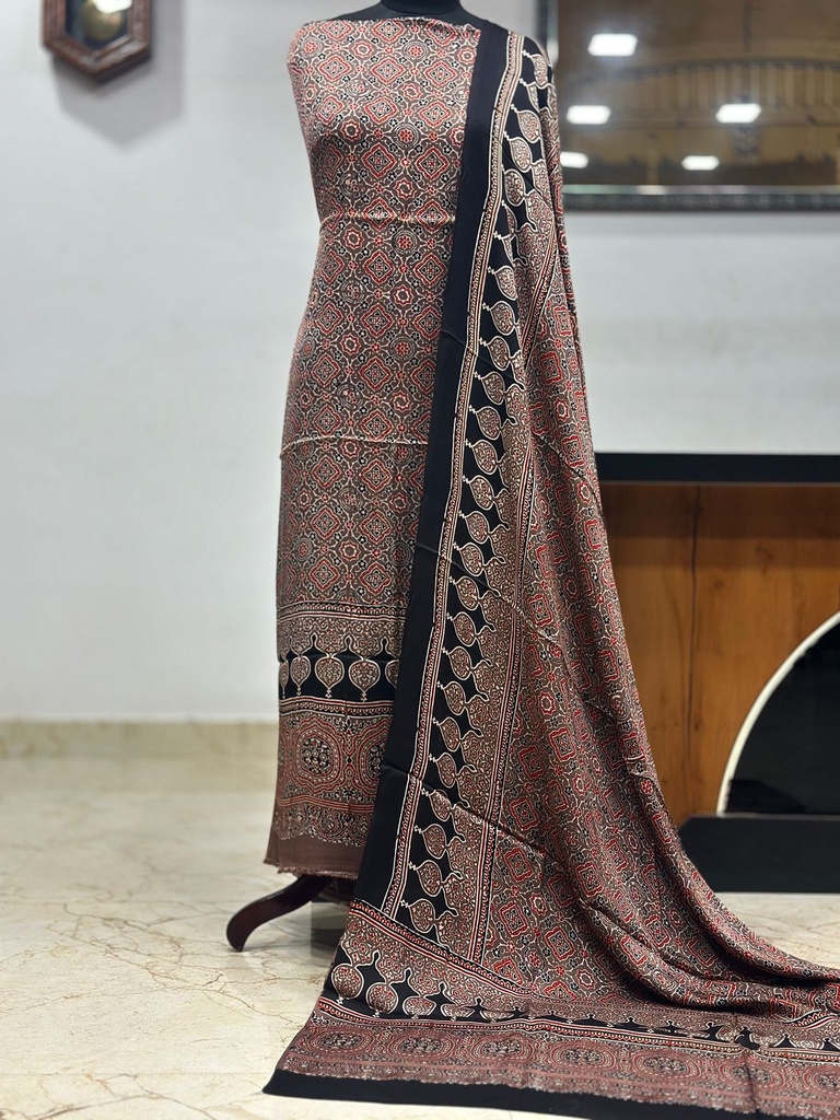 Ajrakh Modal Top and Dupatta Sets 5012 Brown round