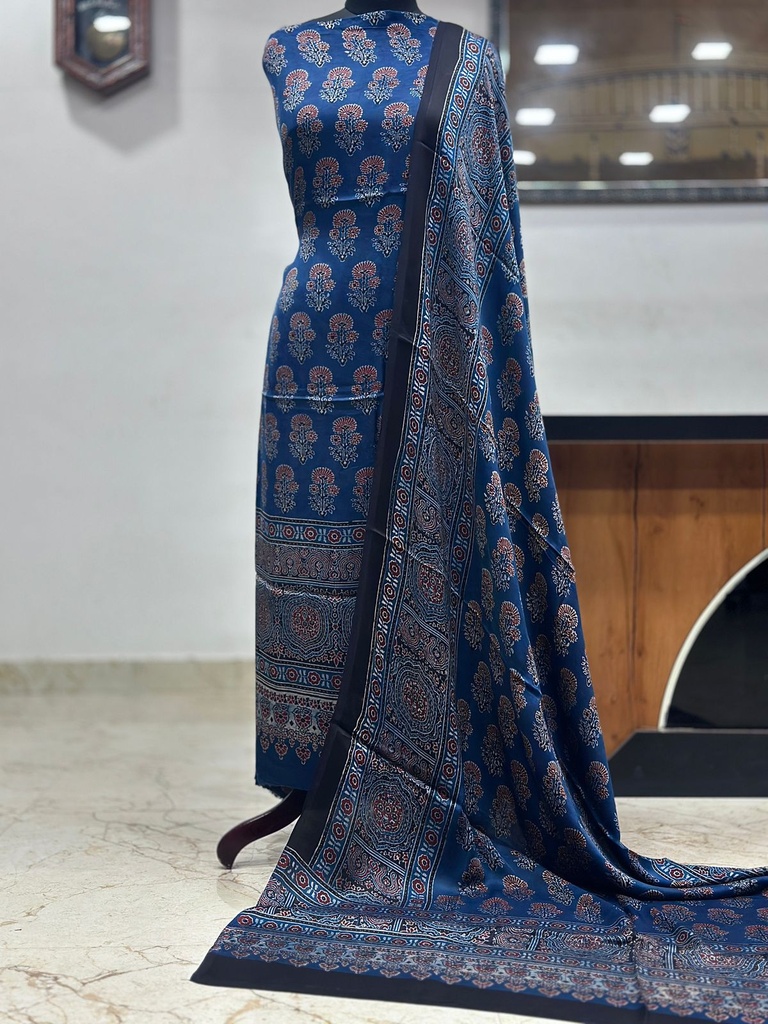 Ajrakh Modal Top and Dupatta Sets 5012 Blue red flower