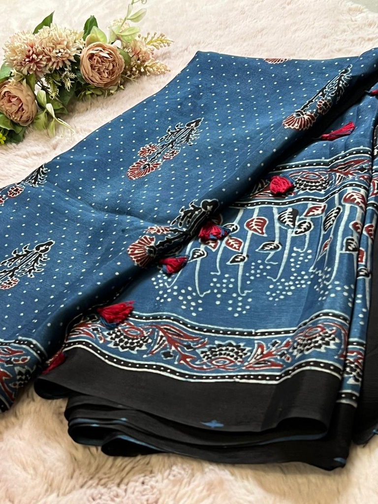 Ajrakh Chinon Sarees 5033