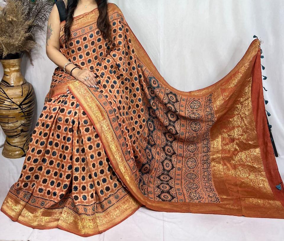 Ajrakh Dola Silk Sarees 5018 