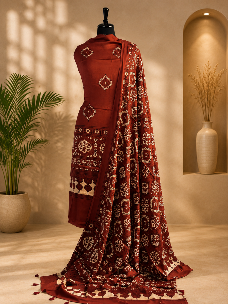 Ajrakh Modal Top and Dupatta Sets 5012