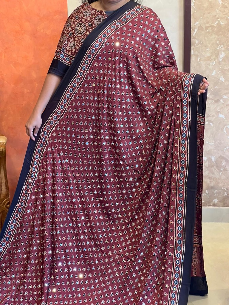 Ajrakh Silk Mirror Sarees 5036