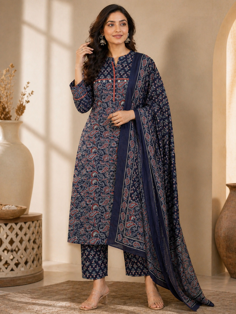 Ajrakh Cotton Kurti Sets 5043 