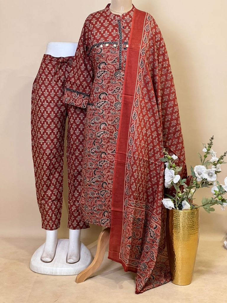 Ajrakh Cotton Kurti Sets 5043