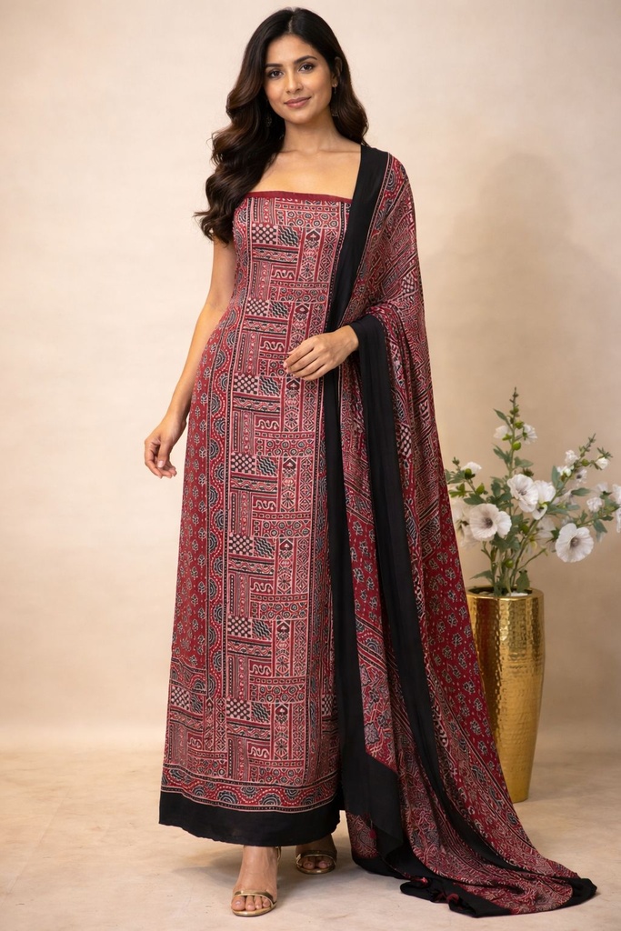 Ajrakh Modal Top Dupatta Sets 5012