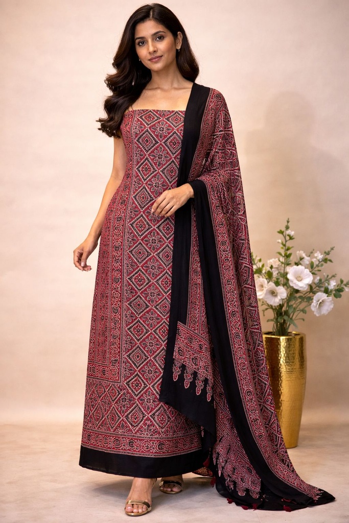 Ajrakh Modal Top Dupatta Sets 5012