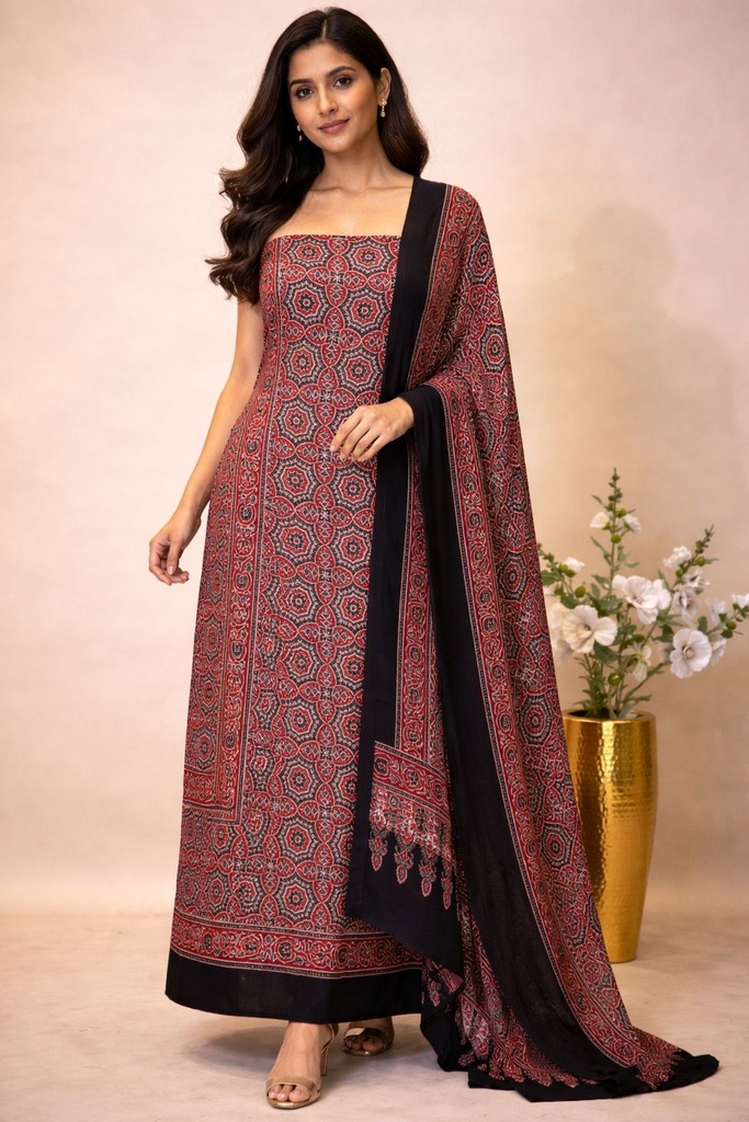 Ajrakh Modal Top Dupatta Sets 5012