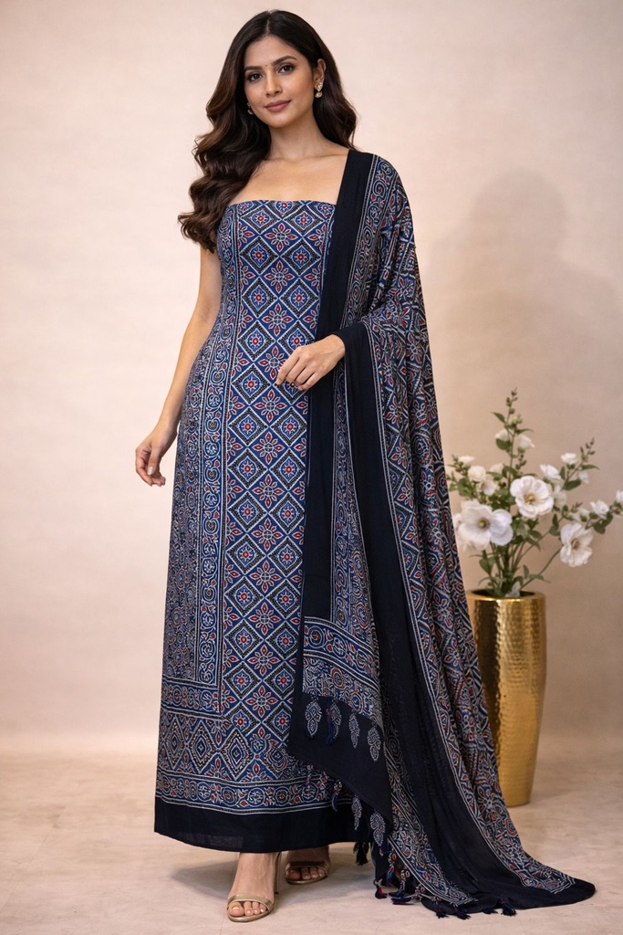 Ajrakh Modal Top Dupatta Sets 5012