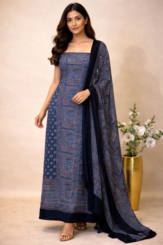 Ajrakh Modal Top Dupatta Sets 5012