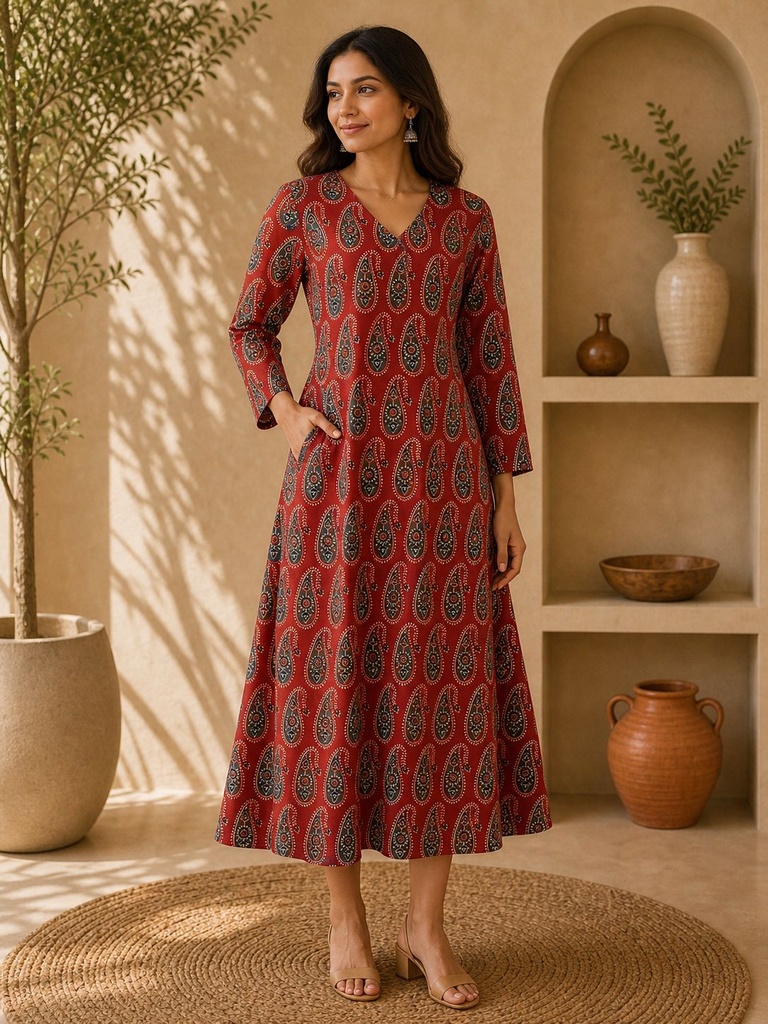 Ajrakh Aline Cotton Kurti 5028