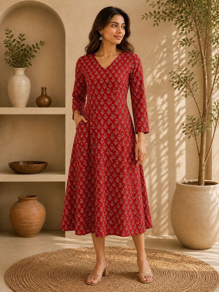 Ajrakh Aline Cotton Kurti 5028