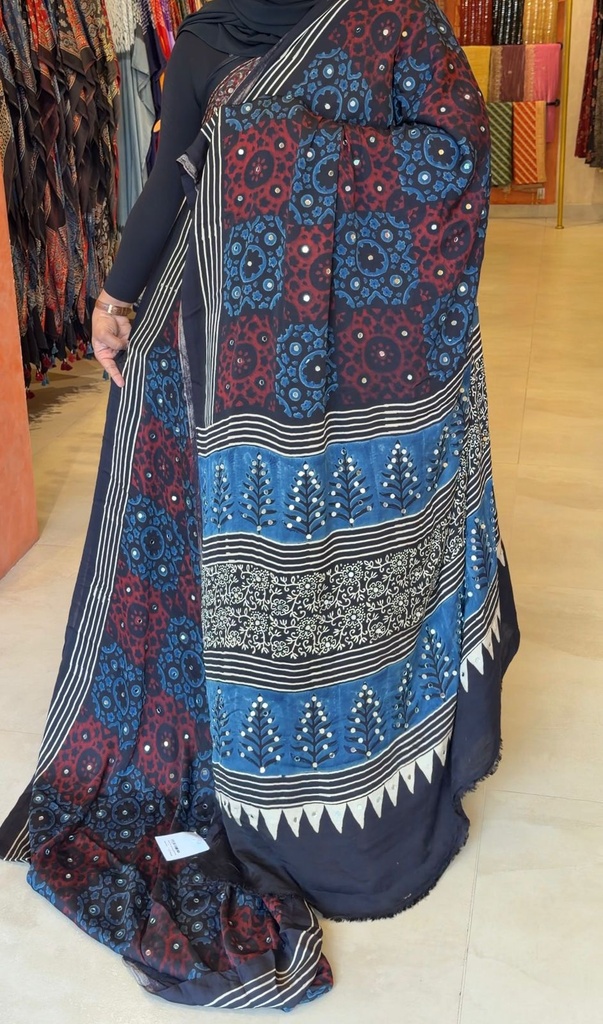 Ajrakh Silk Mirror Sarees 5036 