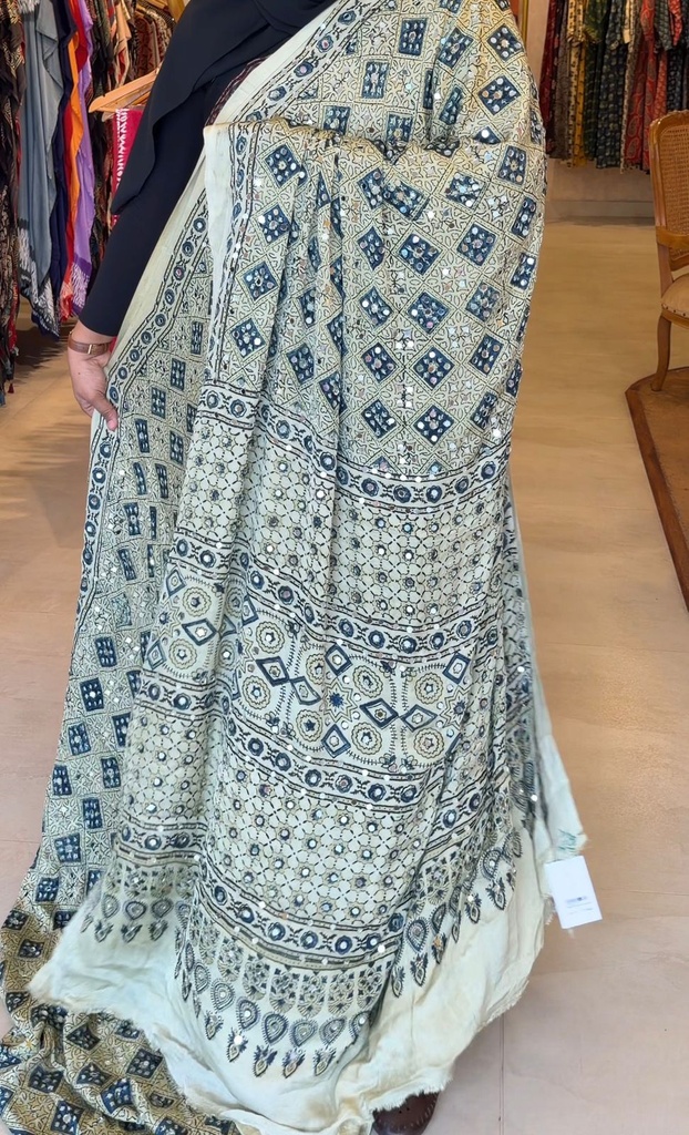 Ajrakh Silk Mirror Sarees 5036