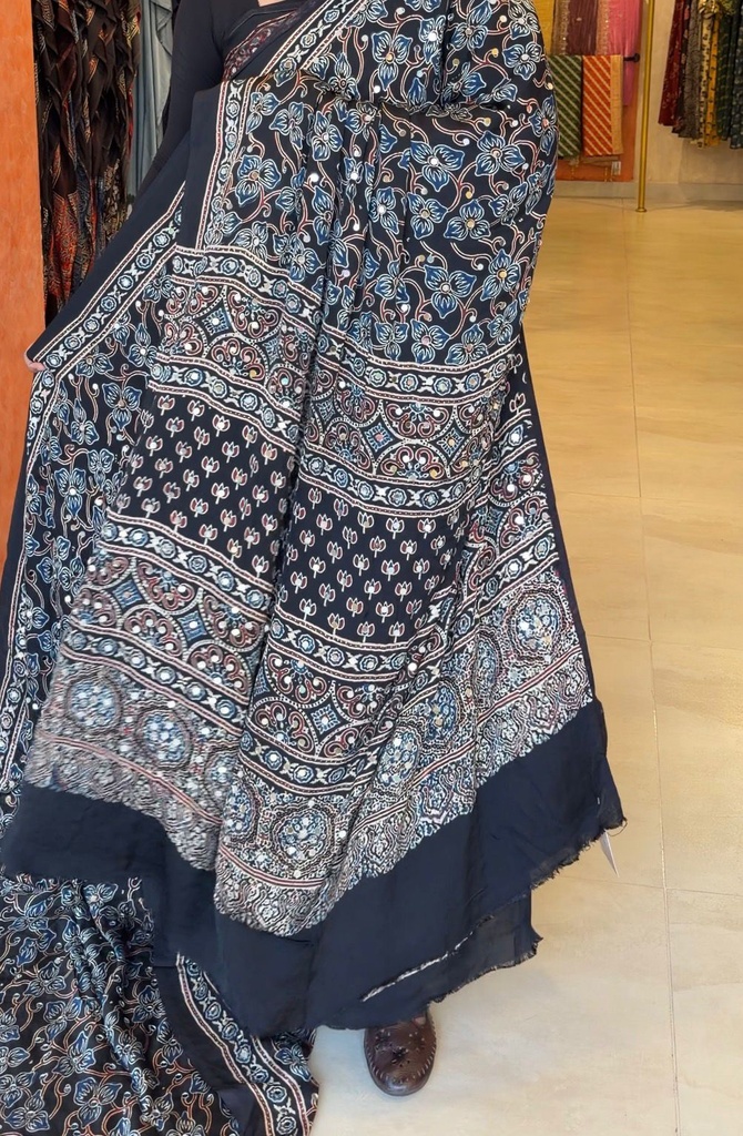 Ajrakh Silk Mirror Sarees 5036