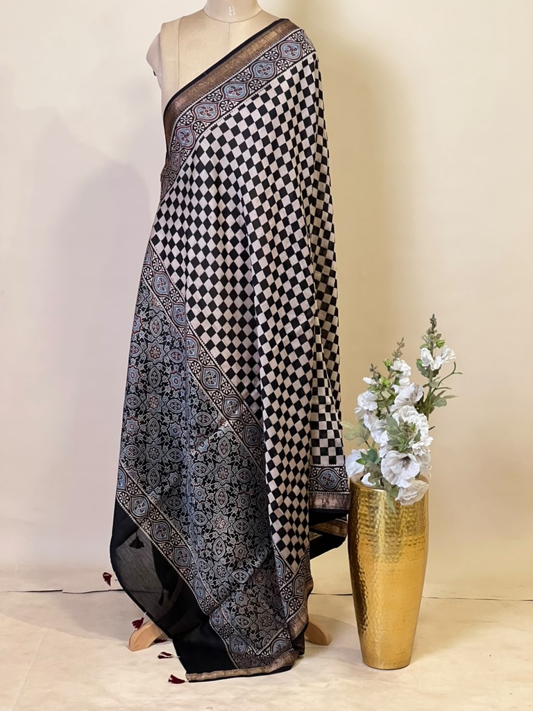 Ajrakh Chanderi Silk Dupatta 5017 