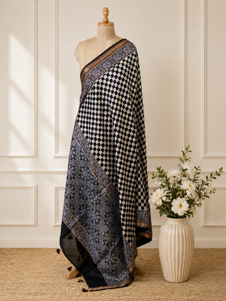 Ajrakh Chanderi Silk Dupatta 5017 