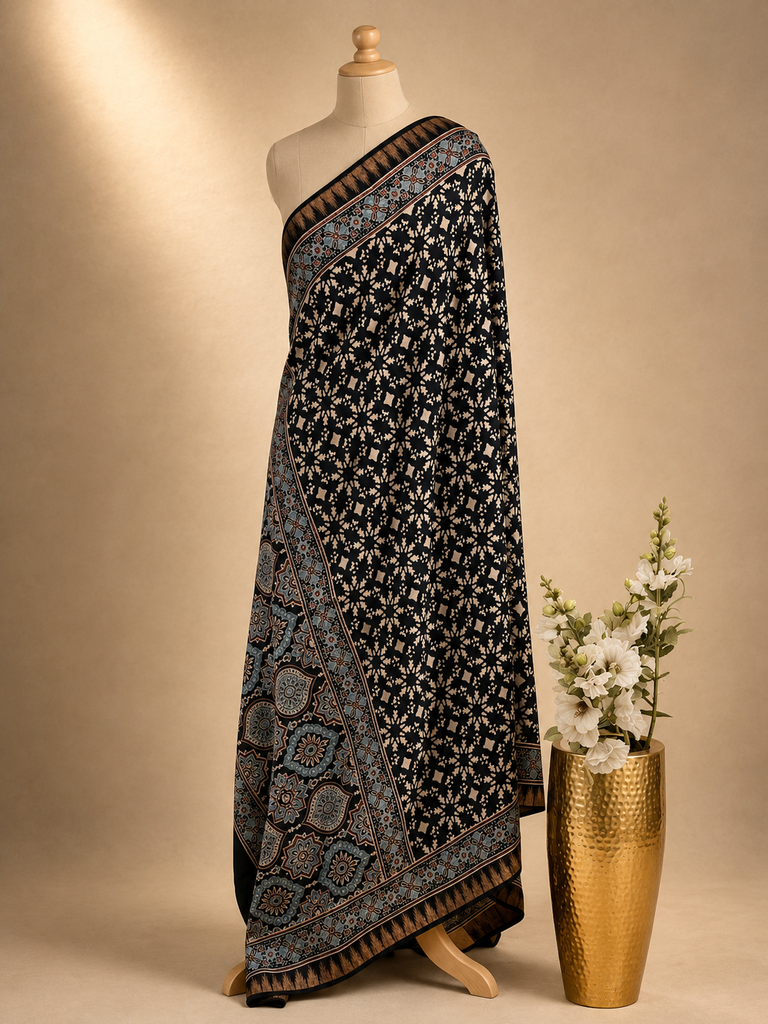 Ajrakh Chanderi Silk Dupatta 5017 