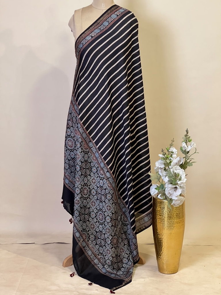 Ajrakh Chanderi Silk Dupatta 5017 