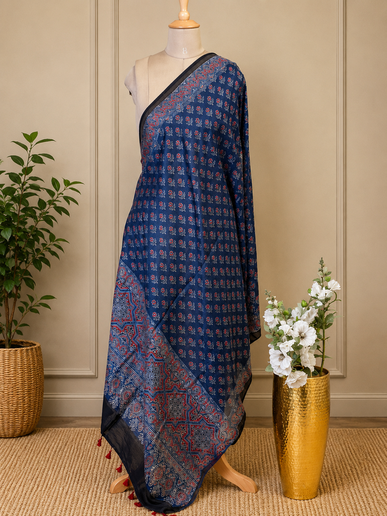 Ajrakh Chanderi Silk Dupatta 5017