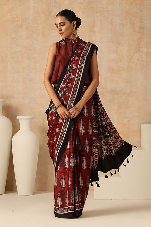 Premium Ajrakh Modal Silk Sarees 5028