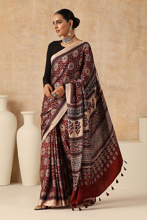 Premium Ajrakh Modal Silk Sarees 4243
